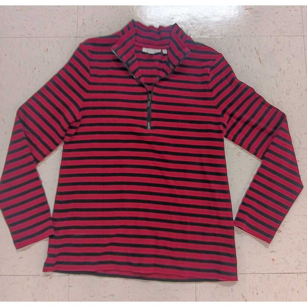 Chico's 1 Women's Red Black 1/2 Zip Top In Size M   Long Sleeve